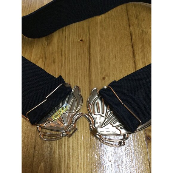 Vintage Stretchy Black Waist Belt Gold Butterfly Buckle 80s 90s Festival Party main image 4